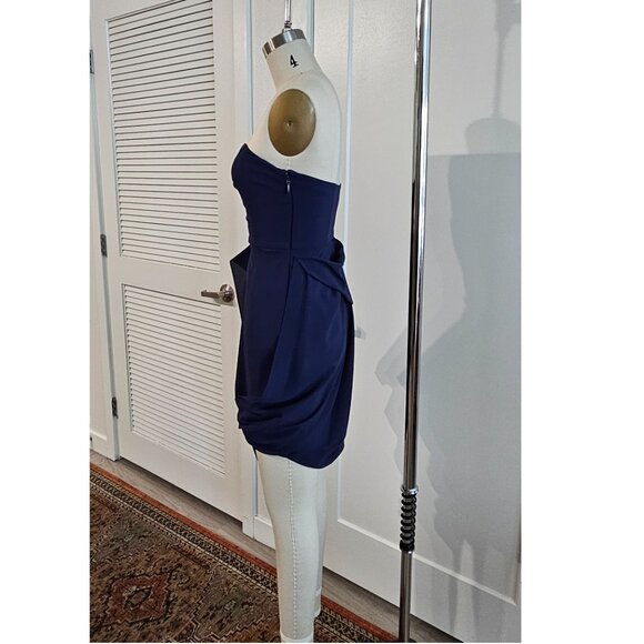 BCBGMAXAZRIA Runway Draped Navy Strapless Dress in size 0 - Picture 2 of 7